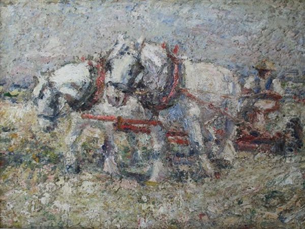 Ploughing Oil Painting by Harry Fidler