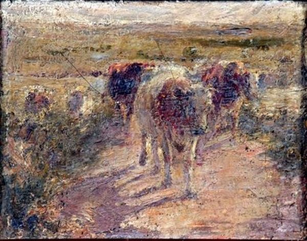 Cows In Landscape Oil Painting by Harry Fidler