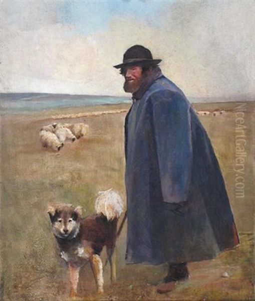 Gideon Fidler Dressed As A Shepherd In A Landscape (+ The Cold Shepherd; 2 Works) Oil Painting by Harry Fidler