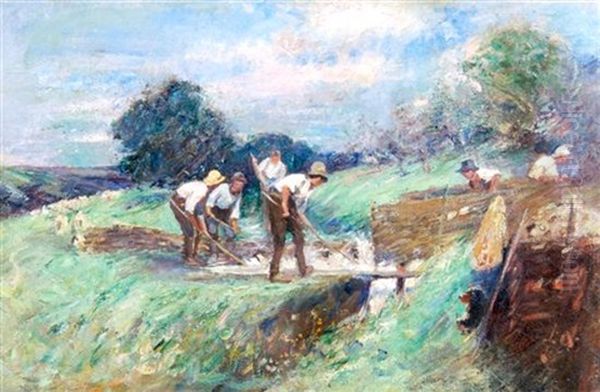 Sheep Washing Willshire Oil Painting by Harry Fidler