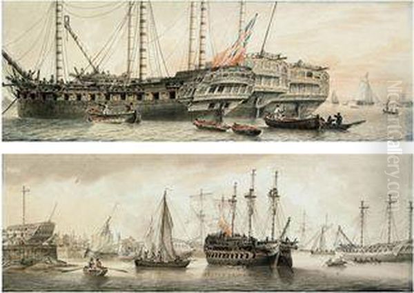 The Honourable East India Company's Ships Oil Painting by Samuel Atkins