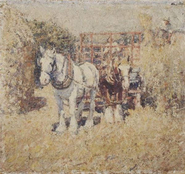 Horse Pulling A Cart Oil Painting by Harry Fidler