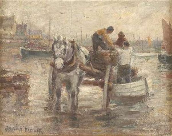 Unloading The Catch Oil Painting by Harry Fidler