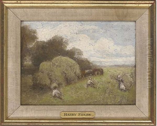 Figures In A Summer Meadow Oil Painting by Harry Fidler