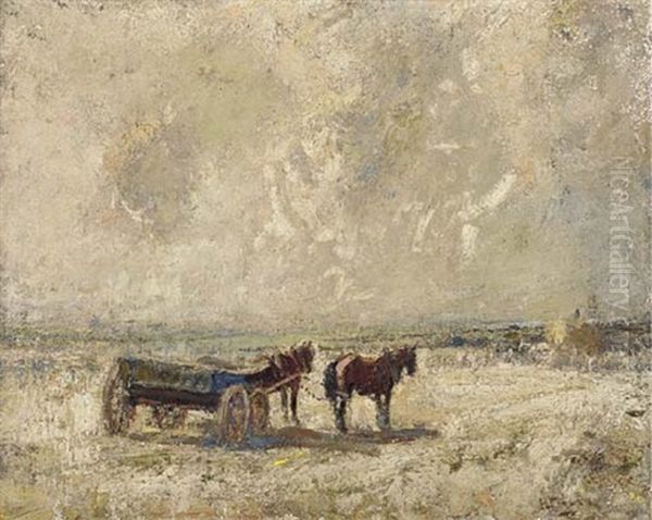 A Horse And Cart On A Beach Oil Painting by Harry Fidler