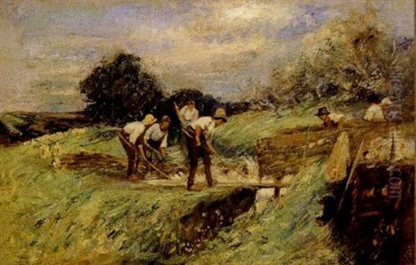 Sheep Washing In Wiltshire Oil Painting by Harry Fidler