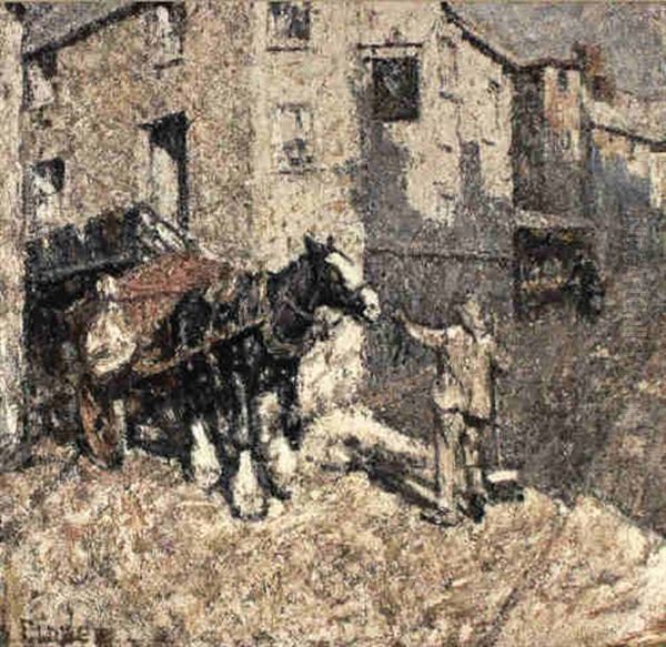 Horse And Cart In A Street Oil Painting by Harry Fidler