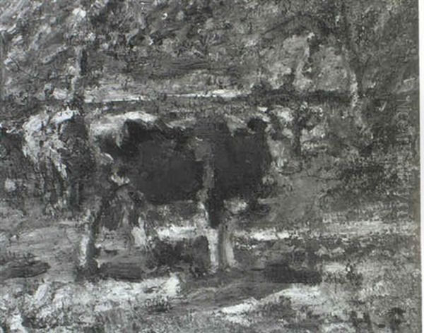 Two Cows In A Pasture Oil Painting by Harry Fidler