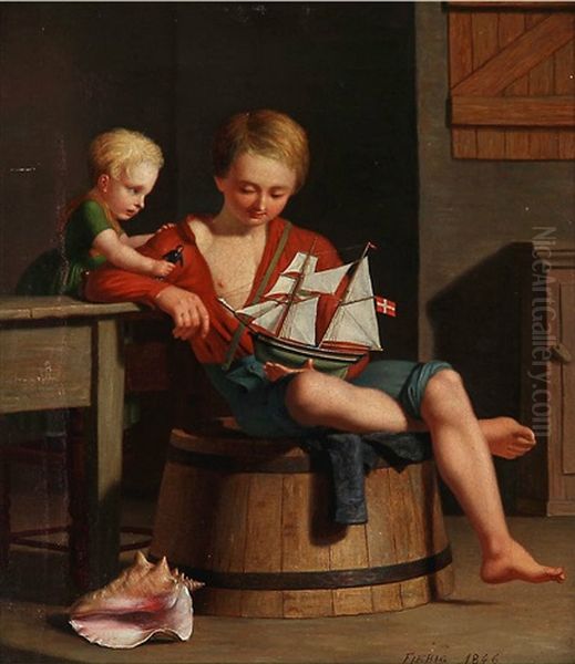 The Young Shipowner - A Sailor's Children With Their Toys Oil Painting by Carl Rudolf Fiebig