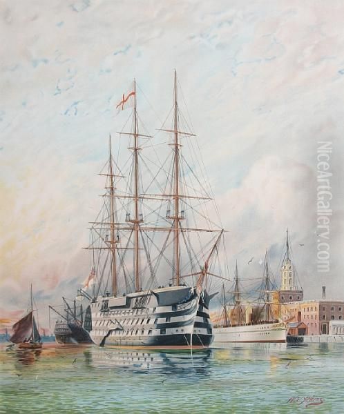 H.m.s.victory Oil Painting by William Edward Atkins