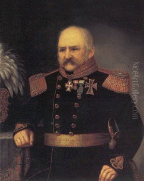 Portraet Af Generalmajor, Kommandant, Kammerherre Hans Staal Lutzen Oil Painting by Carl Rudolf Fiebig