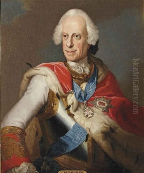 Portrait Of Ludwig Viii, Landgrave Of Hesse-darmstadt (1691-1768), In A Curas With A White And Red Coat With Gold Trimmings And A Ermine Robe Oil Painting by Johann Christian Fiedler