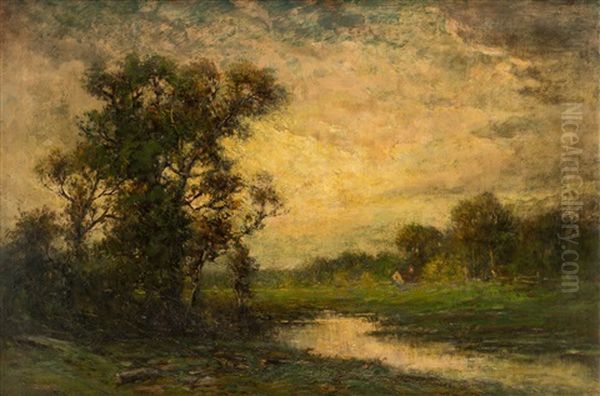 Forest Landscape With Stream Oil Painting by Edward Loyal Field