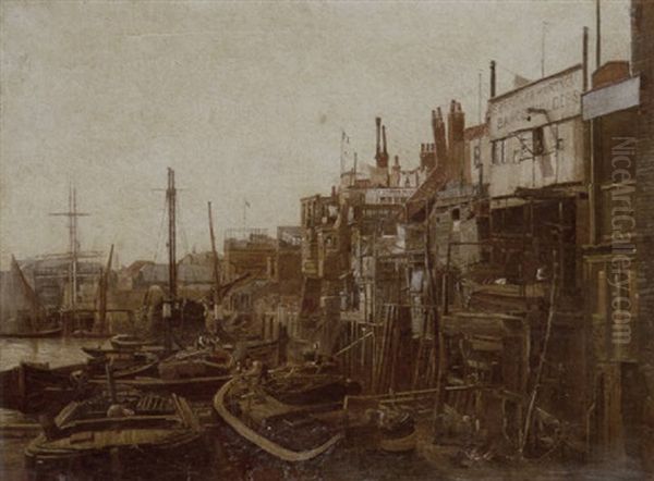 Shipping On The Thames, Duke Shaw Wharf, Limehouse Oil Painting by Edwin Wilkins Field