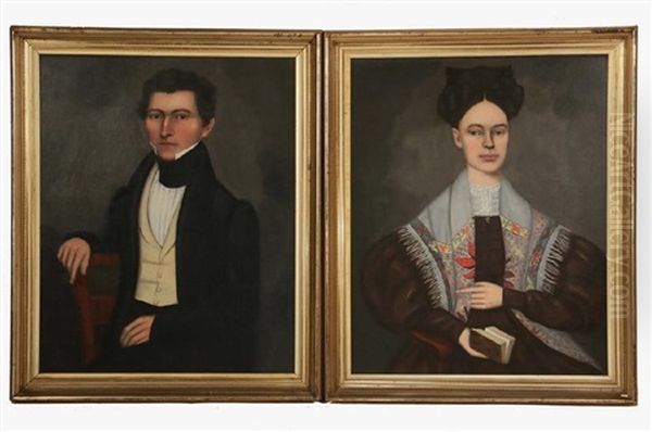 Pair Of Portraits Of A Well-to-do Couple Oil Painting by Erastus Salisbury Field