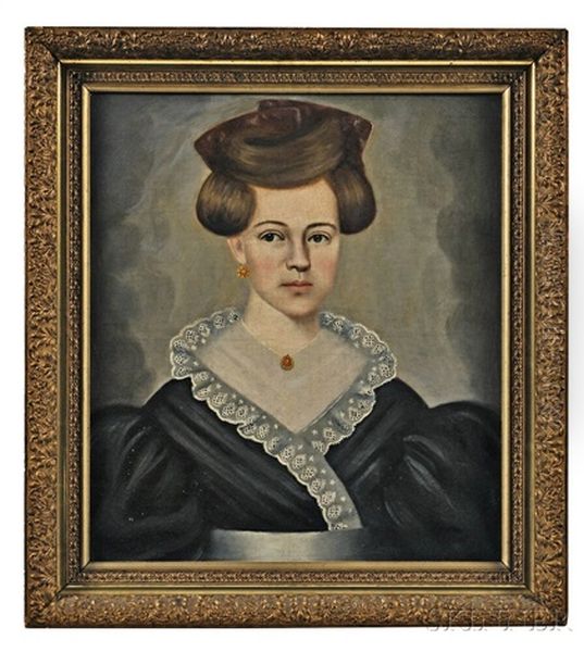 Portrait Of A Young Woman In A Black Lace-trimmed Dress Oil Painting by Erastus Salisbury Field