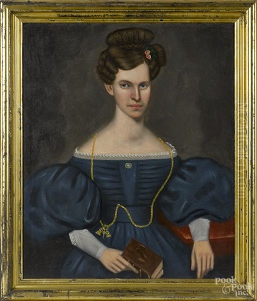 Portrait Of A Woman In A Blue Dress Oil Painting by Erastus Salisbury Field