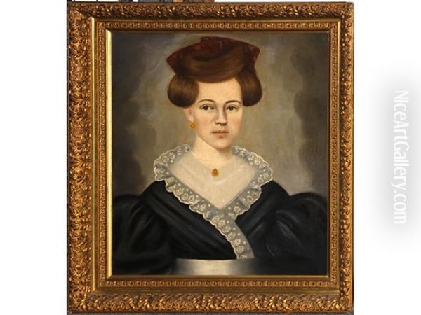 Portrait Of A Lady Wearing A Blue Gown And White Lace Collar Oil Painting by Erastus Salisbury Field