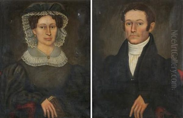 Portrait Of A Lady (+ Portrait Of A Gentleman; Pair Oil Painting by Erastus Salisbury Field