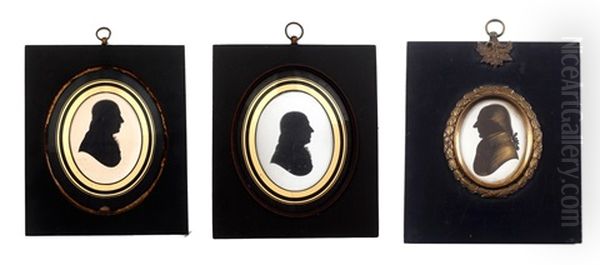 A Bust-length Silhouette Of William Harwood Esq., Profile To The Left, Wearing Coat, Waistcoat And Spectacles, His Hair Looped And Tied Behind His Back With A Ribbon Bow (3 Works) Oil Painting by John M. Field