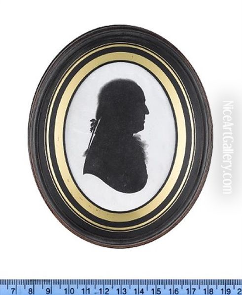 A Silhouette Of Peter Birt, Profile To The Right, Wearing Coat, Frilled Cravat, Pigtail Wig Tied With A Ribbon Bow (collab. W/ Studio Of John Miers) Oil Painting by John M. Field