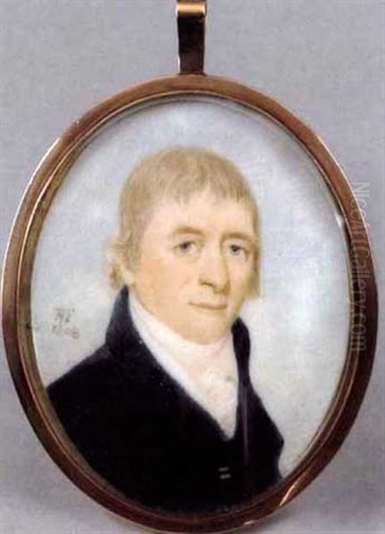 Portrait Of Moses Savery In A Dark Blue Coat And White Waistcoat Oil Painting by Robert Field