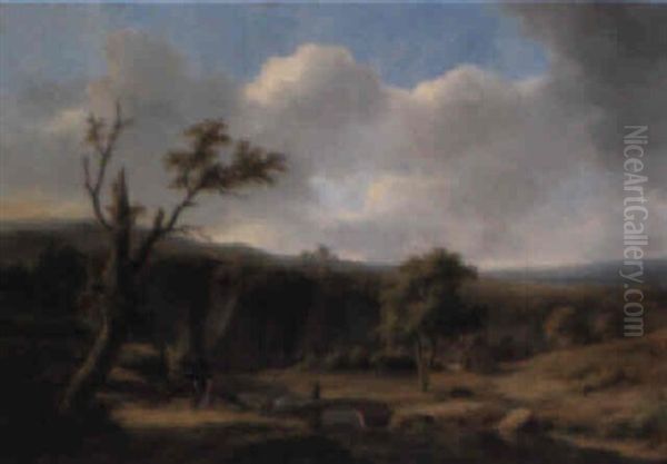 A River Landscape, A Ruined Castle Beyond Oil Painting by Copley Fielding