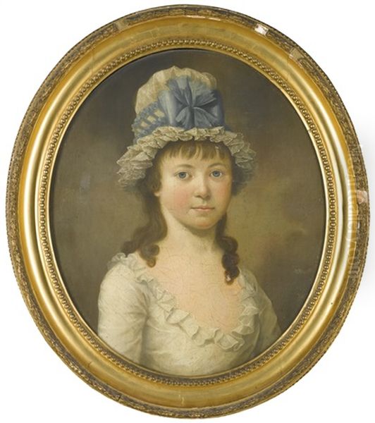 Portrait Of Harriet Prestian, Bust Length In A White Dress And Bonnet Oil Painting by Nathan Theodore Fielding