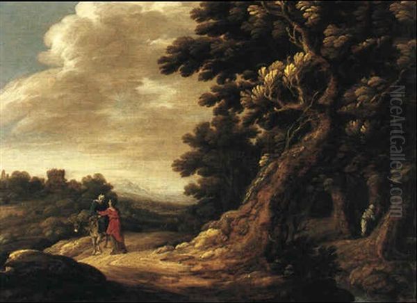 Mary Meeting Elizabeth On A Sandy Road Christ      Blessing An Infant Oil Painting by Jacques Fierens