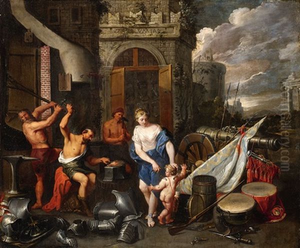 Venus In The Forge Of Vulcan Oil Painting by Nicolaas Marten Fierlants