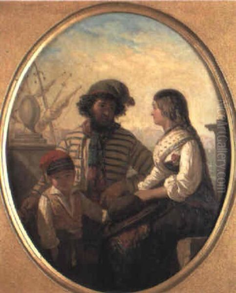 Marinero Con Su Familia En El Puerto Oil Painting by Dionisio Fierros