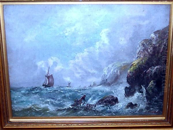 Sailing Vessels Inrough Seas Oil Painting by Esmond H. Atkinson