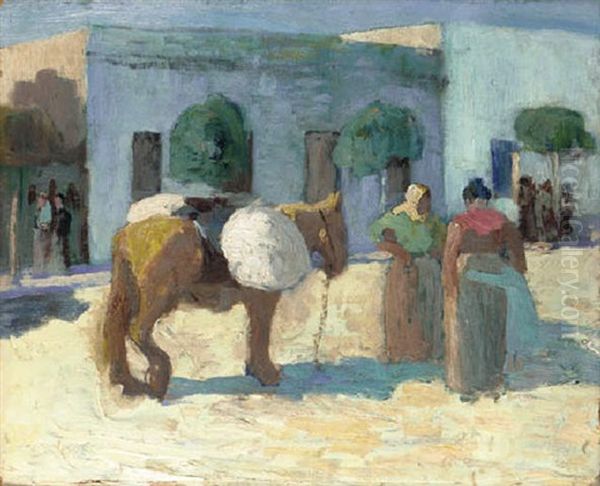 Aldea Oil Painting by Pedro Figari