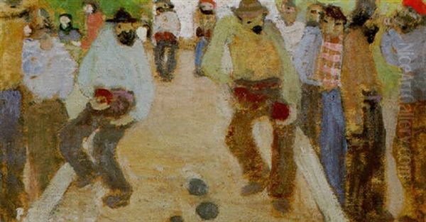 Mientras La Bocha Rueda Oil Painting by Pedro Figari