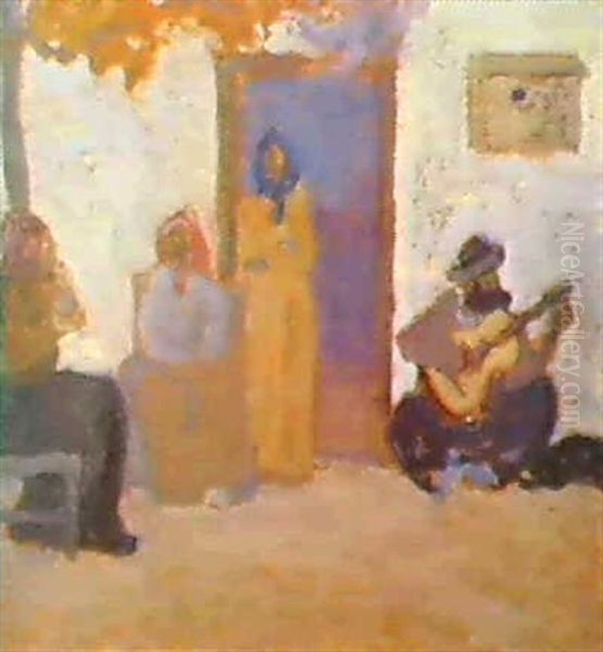 Guitarrero A La Sombra Oil Painting by Pedro Figari