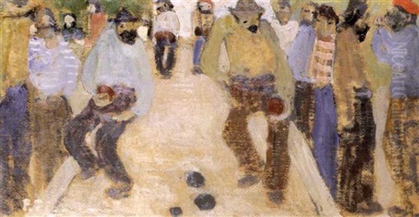 Mientras La Bocha Rueda Oil Painting by Pedro Figari