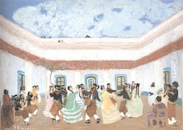 Pericon En El Patio Oil Painting by Pedro Figari