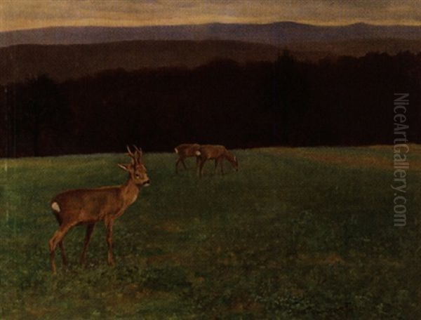 Rehe Auf Der Lichtung Oil Painting by Otto Fikentscher