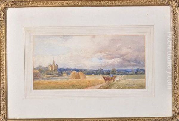 A Cart Passing A Hayfield Near Warkworth Castle Oil Painting by John Atkinson