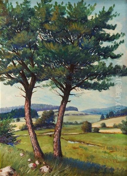 Summer Landscape Oil Painting by Mieczyslaw Filipkiewicz