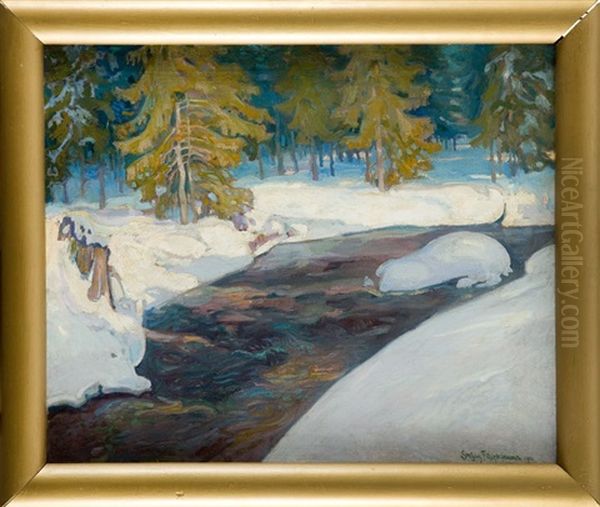 Winter In Zakopane Oil Painting by Stefan Filipkiewicz