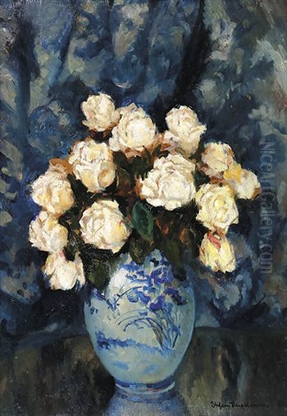 Rosenstraus In Weis-blauer Vase Oil Painting by Stefan Filipkiewicz