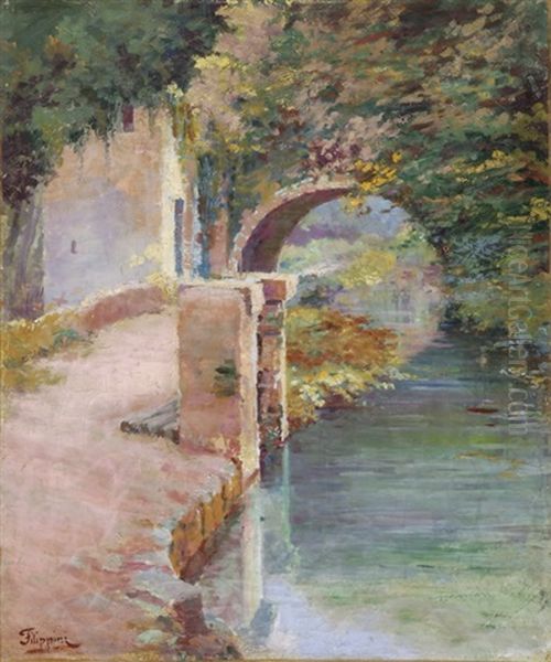 Flusschen Mit Steinbrucke Oil Painting by Francesco Filippini