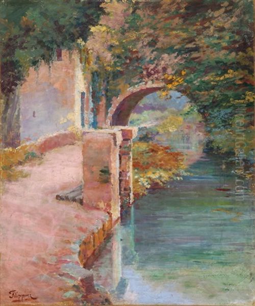 Flusschen Mit Steinbrucke Oil Painting by Francesco Filippini