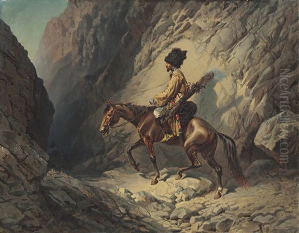 Caucasian Rider Oil Painting by Konstantin Nikolaevich Filippov