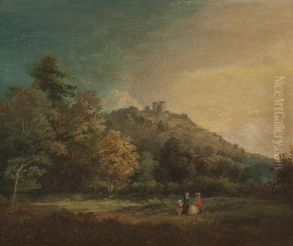 Romantische Waldlandschaft Mit Ausblick Auf Eine Burg Oil Painting by John Gunson Atkinson