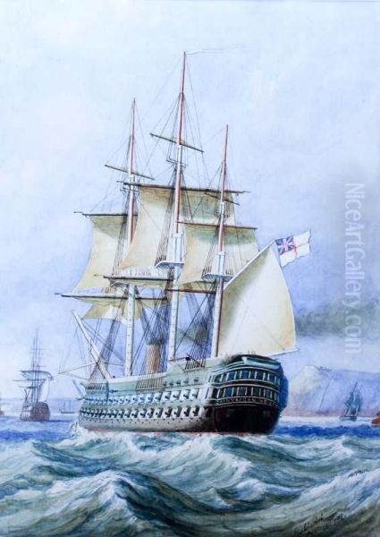 Two 90 Gun Ships Of The Line Entering Cork Harbour Oil Painting by Richard Peterson Atkinson