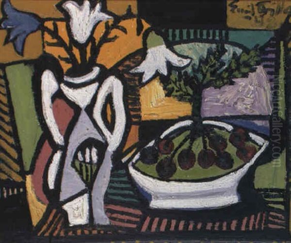 Nature Morte Aux Cerises Et Fleurs by Emil Filla