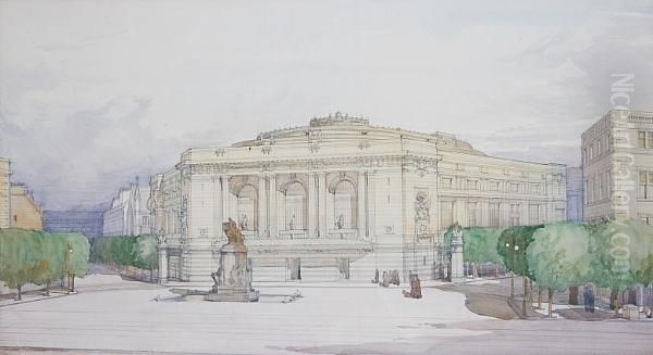 Usher Hall From The West Oil Painting by Robert Atkinson