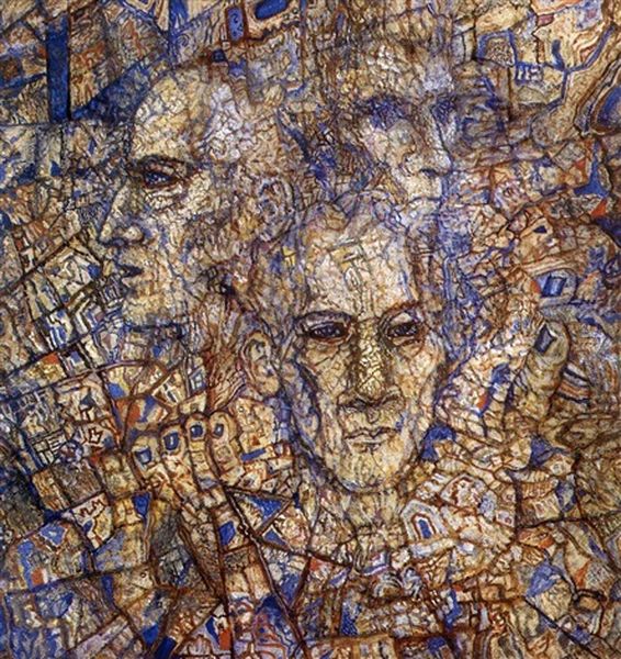 Three Faces Oil Painting by Pavel Nikolaevich Filonov